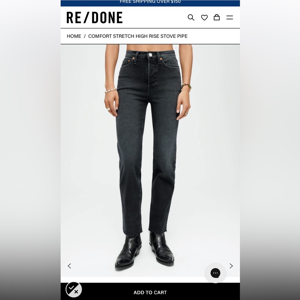 Re/Done 70’s Stove Pipe High Rise Black Women's Jeans sz 31